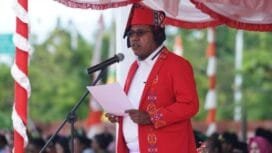 Bupati Biak Numfor, Herry Ario Naap membawakan pidato saat upacara hari lahir pancasilaFoto: Doc Humas Pro_Biak