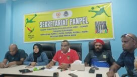 Suasana Jumpa Pers di kantor KONI Mimika, Minggu (21/1/2024).Foto: Kristin Rejang/Sasagupapua.com