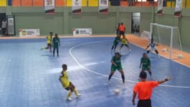 Suasana pertandingan Futsal Putri Pra PON XXI Aceh-Sumut, Papua Pegunungan melawan Papua Tengah.Foto: Kristin Rejang - Sasagupapua.com