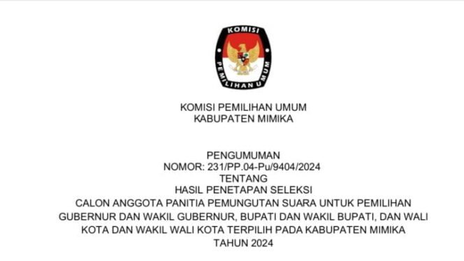 
KPU Mimika Umumkan 417 Nama Anggota PPS, Download PDF Disini