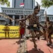 Perwakilan Masyarakat Adat Awyu dan Moi asal Papua Barat mengunjungi gedung Mahkamah Agung dengan mengenakan pakaian adat, dimana mereka akan menggelar doa, ritual, serta menampilkan tarian adat. Mereka pun membawa sebidang tanah adatnya sebagai simbol untuk diserahkan ke Mahkamah Agung. Demonstrasi mereka menuntut Mahkamah Agung mencabut izin dua perusahaan kelapa sawit di Boven Digoel dan Sorong yang mengancam hutan adat, yang total mencakup lebih dari separuh provinsi Jakarta. Mahasiswa Papua dan kelompok masyarakat sipil lainnya juga akan hadir untuk mendukung perjuangan masyarakat Awyu dan Moi. © Jurnasyanto Sukarno / Greenpeace