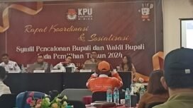 Suasana kegiatan rapak koordinasi dan sosialisasi oleh KPU Mimika. (Foto:Edwin/Sasagupapua)