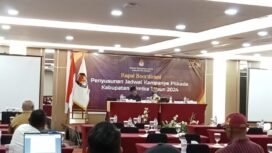 Suasana rapat koordinasi penentuan jadwal kampanye dan pemasangan APK. (Foto: Edwin Rumanasen)