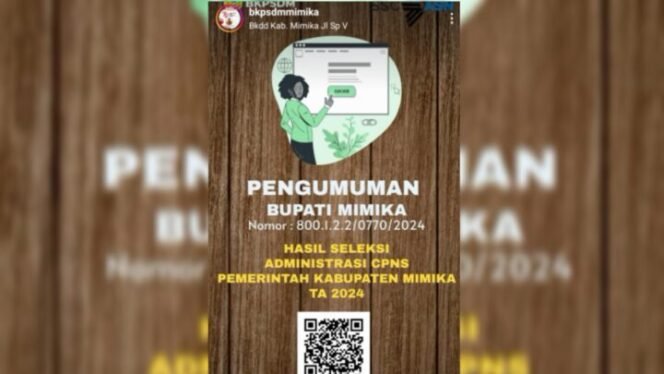 
Berikut Hasil Seleksi Administrasi CPNS Pemkab Mimika Tahun 2024 yang Diumumkan BKPSDM