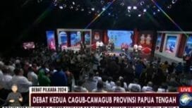Tangkapan layar Video suasana acara debat kedua yang diselenggarakan KPU Provinsi Papua Tengah di Studio Metro TV. 