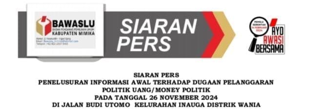 
Bawaslu Hentikan Kasus Dugaan Pelanggaran Politik Uang di Timika, Begini Kronologinya