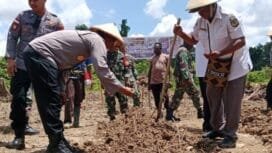 Nampak Kapolres Mimika bersama tamu undangan saat menanam bibit jagung. (Foto: Tim/istimewa)