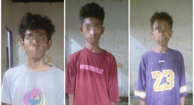 
Tiga Pelaku Curanmor yang ditangkap Polisi Mimika Baru. (Foto: Ist)