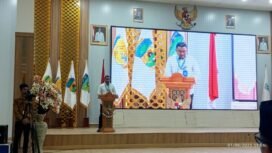 Kepala UNICEF wilayah Papua, Aminuddin Mohammad Ramdan saat membawakan sambutan di ballroom Kantor Gubernur Papua Tengah. (Foto: Edwin Rumanasen)