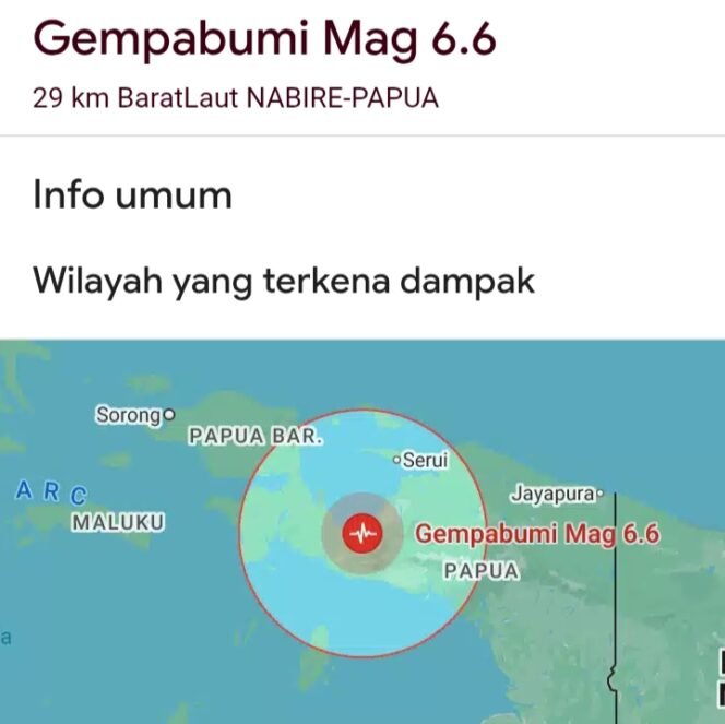 
Gempa 6,6 SR Guncang Nabire
