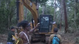 Vincen Kwipalo saat berupaya mempertahankan agar lahannya tidak dibongkar oleh perusahaan. (Foto: Dok Istimewa)