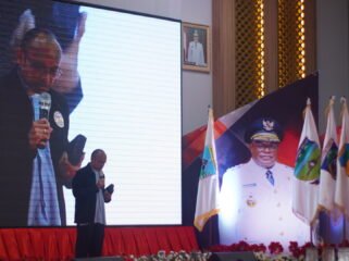 Suasana ibadah syukur satu tahun kepemimpinan MEGE di Ballroom Pemprov Papua Tengah, Jumat (20/2/2026). Foto: Kristin Rejang/Sasagupapua.com.