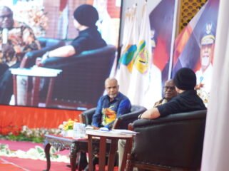 Gubernur dan Wakil Gubernur Papua Tengah, Deinas Geley saat diwawancarai oleh Andy Noya. (Foto: Kristin Rejang/Sasagupapua.com)