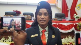 Anggota DPR Papua Tengah dari Fraksi Kelompok Khusus, Stella Misiro saat diwawancarai awak media. (Foto: Kristin Rejang/Sasagupapua)