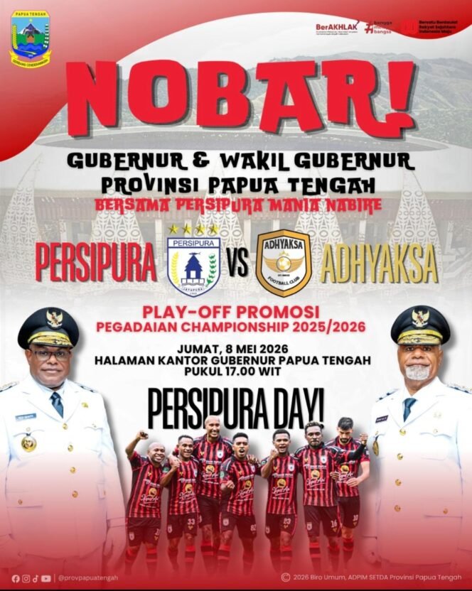 
Gubernur Papua Tengah Siapkan Tiga Tempat di Nabire Nobar Persipura vs Adhyaksa