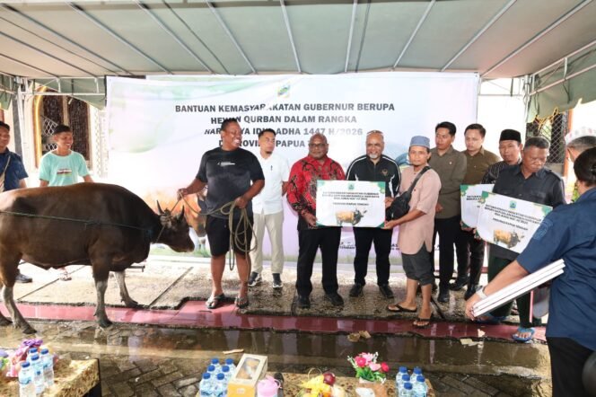 
Gubernur Meki Nawipa saat menyerahkan bantuan Kurban. (Foto: Humas Pemprov Papua Tengah)
