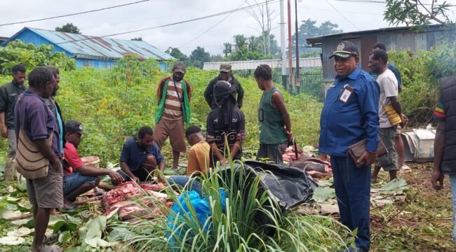 Anggota DPR Papua Tengah, Yulian Magai saat melakukan reses dengan bakar batu bersama masyarakat di Timika, Sabtu (27/6/2026). Foto: Istimewa 