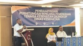 Kepala Bidang Sumber Daya Kesehatan (SDK) Dinas Kesehatan Provinsi Papua Tengah, Kristianus Tebai saat membawakan sambutan. (Foto: Humas Pemprov Papua Tengah)