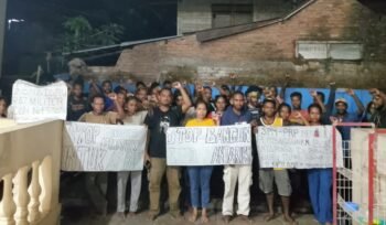 Mahasiswa Papua di Makassar gelar aksi tolak pembangunan Bandar Antariksa. (Foto: Istimewa)