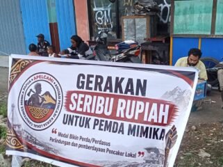 Aksi Gerakan Seribu Rupiah Untuk Pemda Mimika yang dilaksanakan oleh APCAMI. (Foto: istimewa for Sasagupapua)