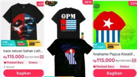 Kaos yang dijual di etalase salah satu aplikasi penjualan online. 