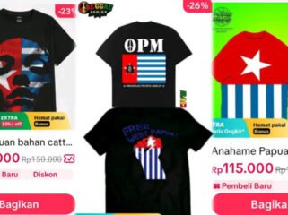 Kaos yang dijual di etalase salah satu aplikasi penjualan online. 
