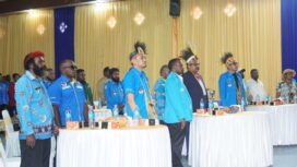 Ketua DPD I KNPI Papua Tengah, Yustinus Tebai saat menghadiri acara pelantikan DPD I KNPI Papua Pegunungan, Jumat (14/8/2026). Foto: Kristin Rejang/Sasagupapua