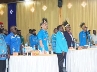 Ketua DPD I KNPI Papua Tengah, Yustinus Tebai saat menghadiri acara pelantikan DPD I KNPI Papua Pegunungan, Jumat (14/8/2026). Foto: Kristin Rejang/Sasagupapua