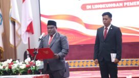 Gubernur Papua Tengah, Meki Nawipa saat membawakan sambutan. (Foto: Humas Pemprov Papua Tengah)