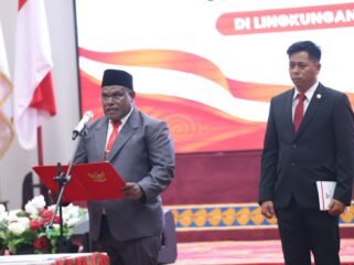 Gubernur Papua Tengah, Meki Nawipa saat membawakan sambutan. (Foto: Humas Pemprov Papua Tengah)
